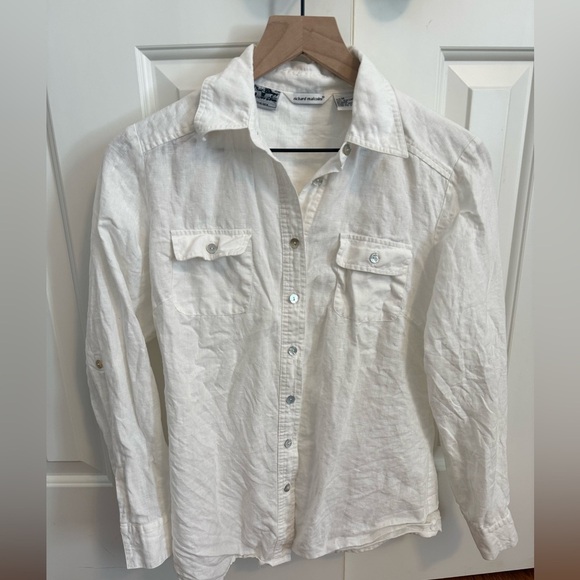 Richard Malcolm Irish Linen Long Sleeve Button Front Blouse Top size Medium - Picture 2 of 10
